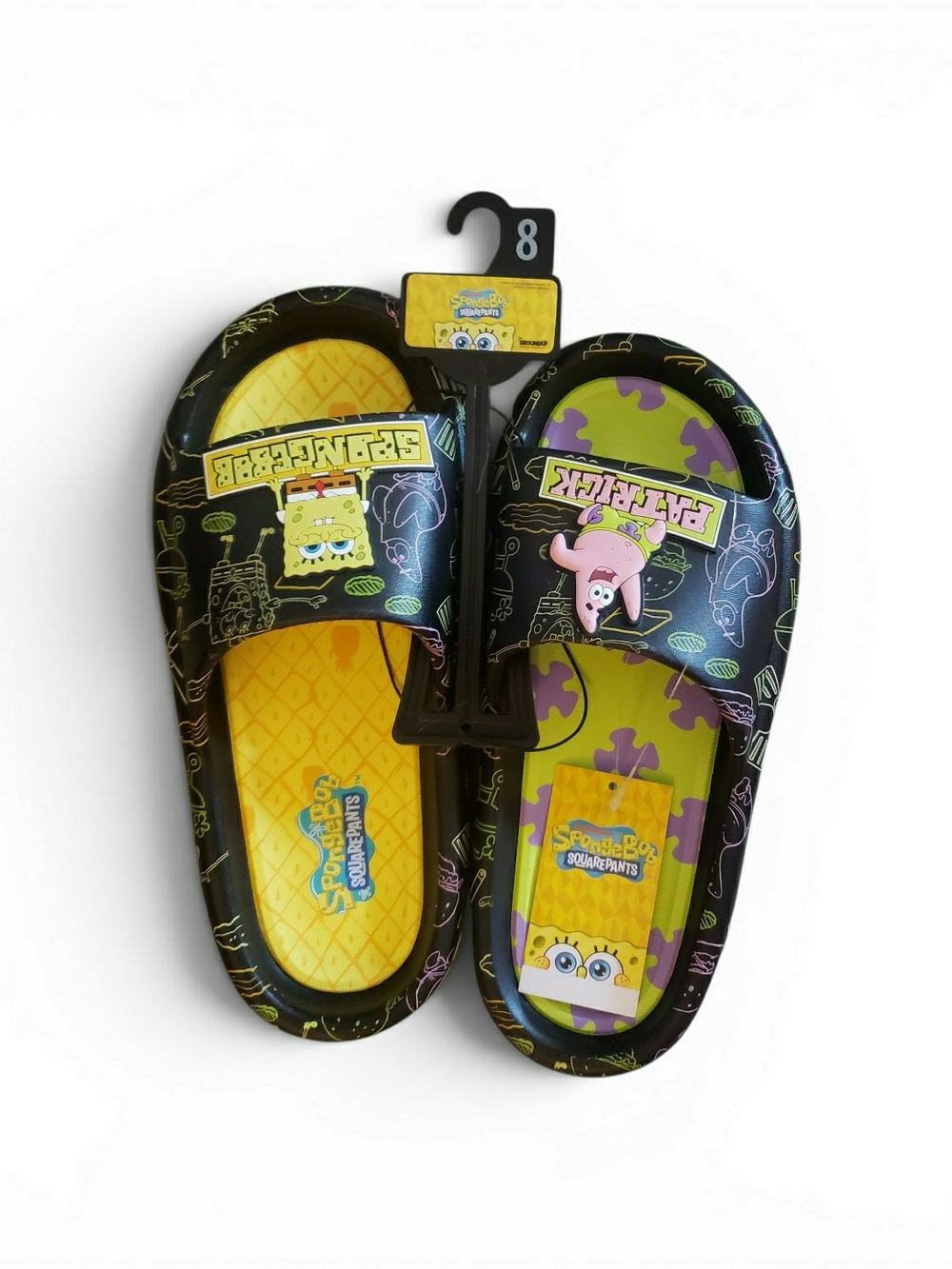 SpongeBob SquarePants  Size 8 slide sandals color Black. New